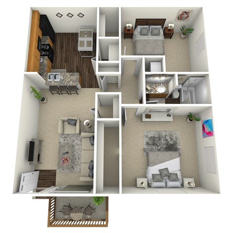 Floor plan for 2 beds, 1 bath, 916 sqft